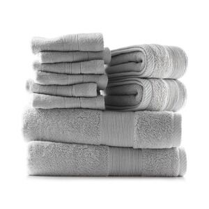 Hearth & Harbor From Macys 10pc Bath Towel Set in Grey, 100% Cotton NEW